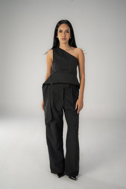 Asymmetrical Pinstripe Set